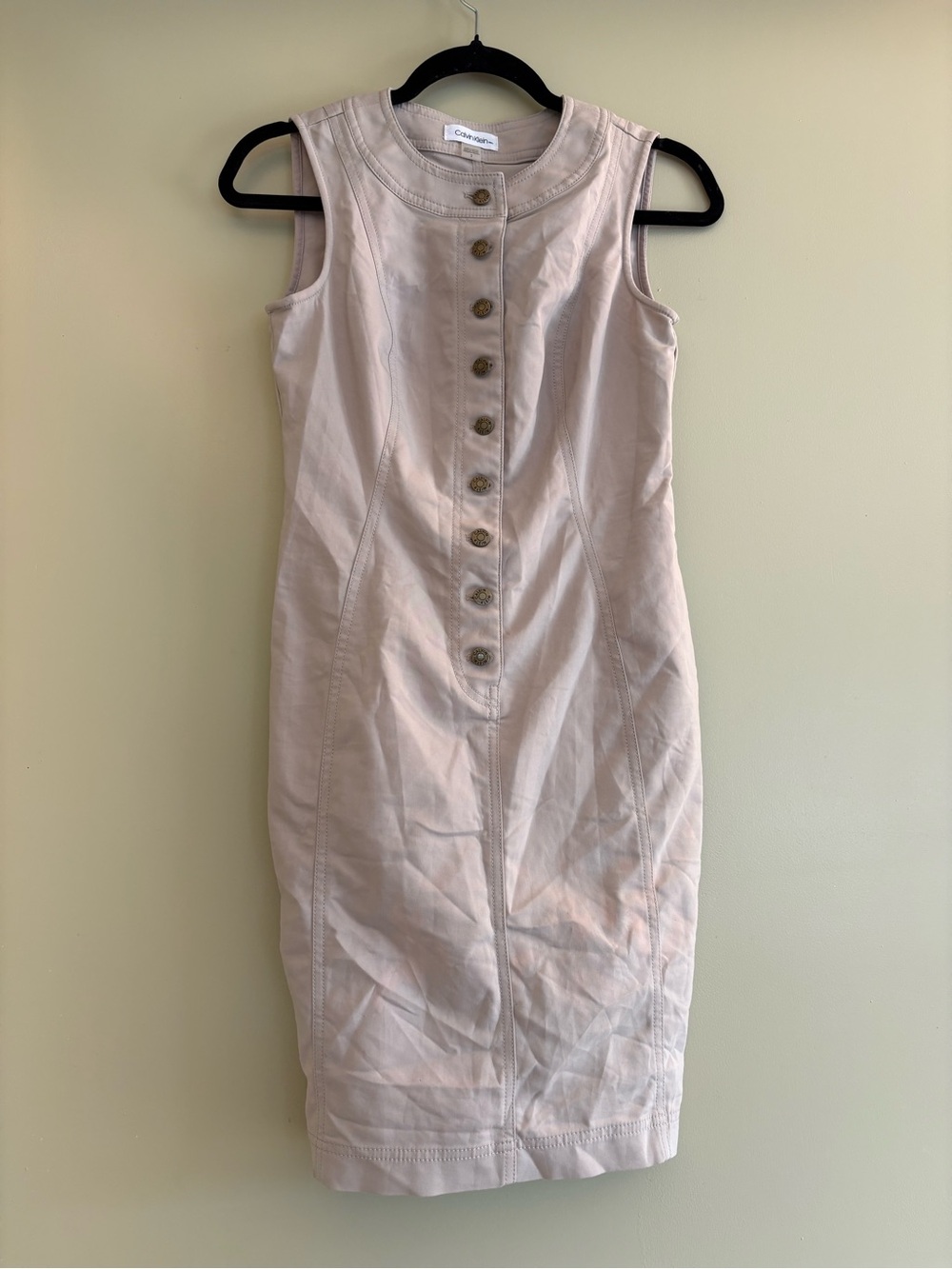 Calvin Klein Sleeveless Button-Front Sheath Dress in Light Beige